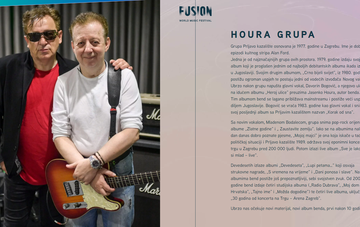 Houra Grupa | Novo ime skupine so razkrili v sklopu napovedi za splitski festival Fusion, kjer naj bi najprej nastopili kot Prljavo kazalište. | Foto Posnetek zaslona/Fusion festival