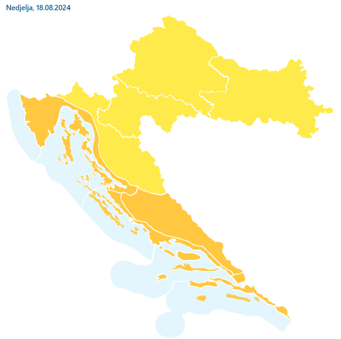 Pri DHMZ opozorila objavljajo za dva dni vnaprej. Za soboto je zaradi možnosti močnejših neviht del države obarvan v oranžno. Tudi za nedeljo pričakujemo novo vremensko opozorilo. | Foto: DHMZ