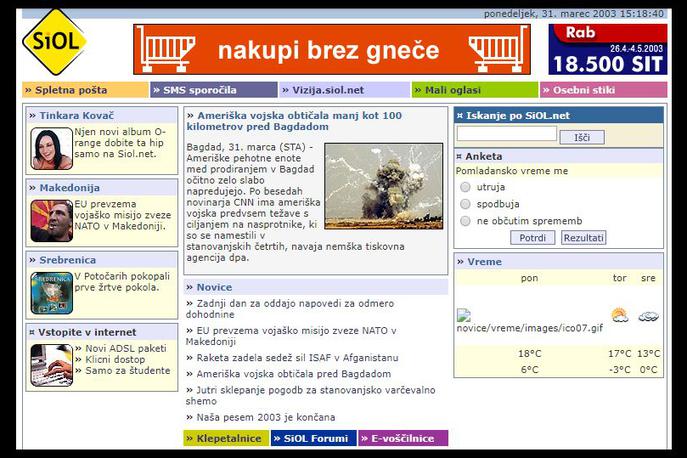 Siol.net, 2003 | Del naslovnice Siol.net iz leta 2003 | Foto Siol.net