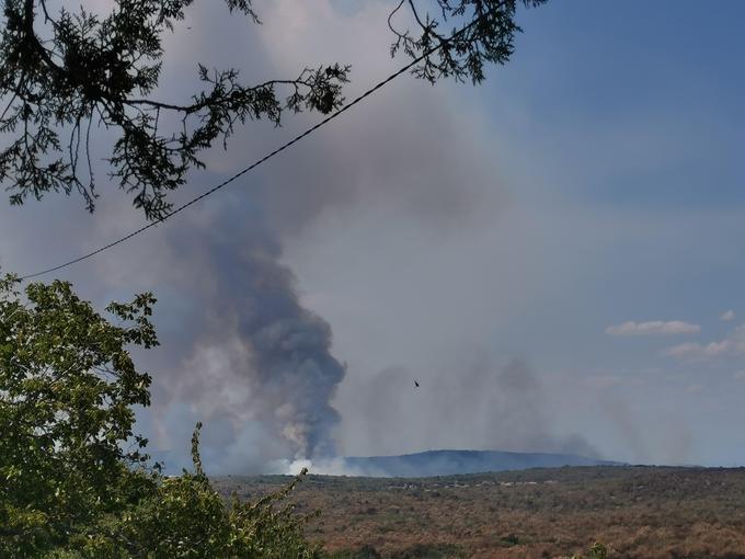 Pogled proti požaru na italijanski strani iz Kostanjevice na Krasu.  | Foto: Ervin Čurlič / regijski štab CZ za severno Primorsko