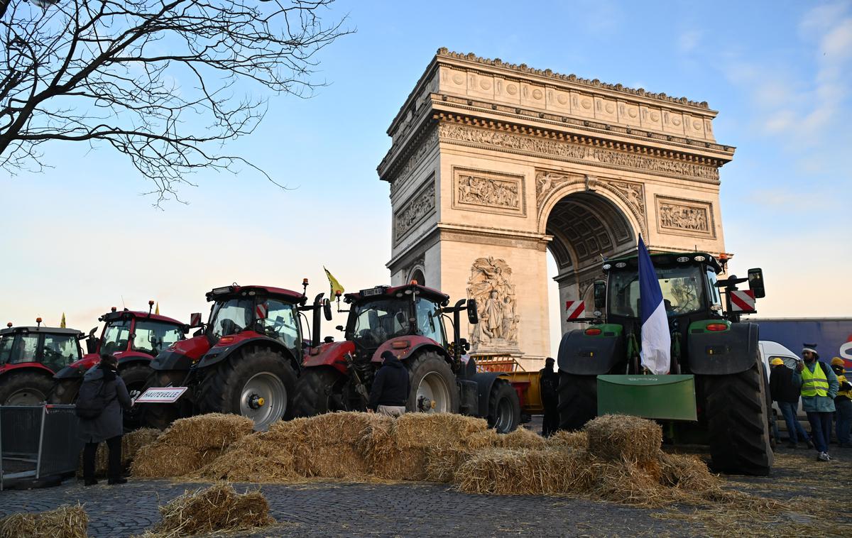 Arc de Triomphe, Slavolok zmage, kmetje, protesti, Francija, Pariz | Kmetje v zadnjih dneh in tednih protestirajo tudi v Belgiji, Španiji, Grčiji, na Češkem, Slovaškem in Poljskem. | Foto Reuters