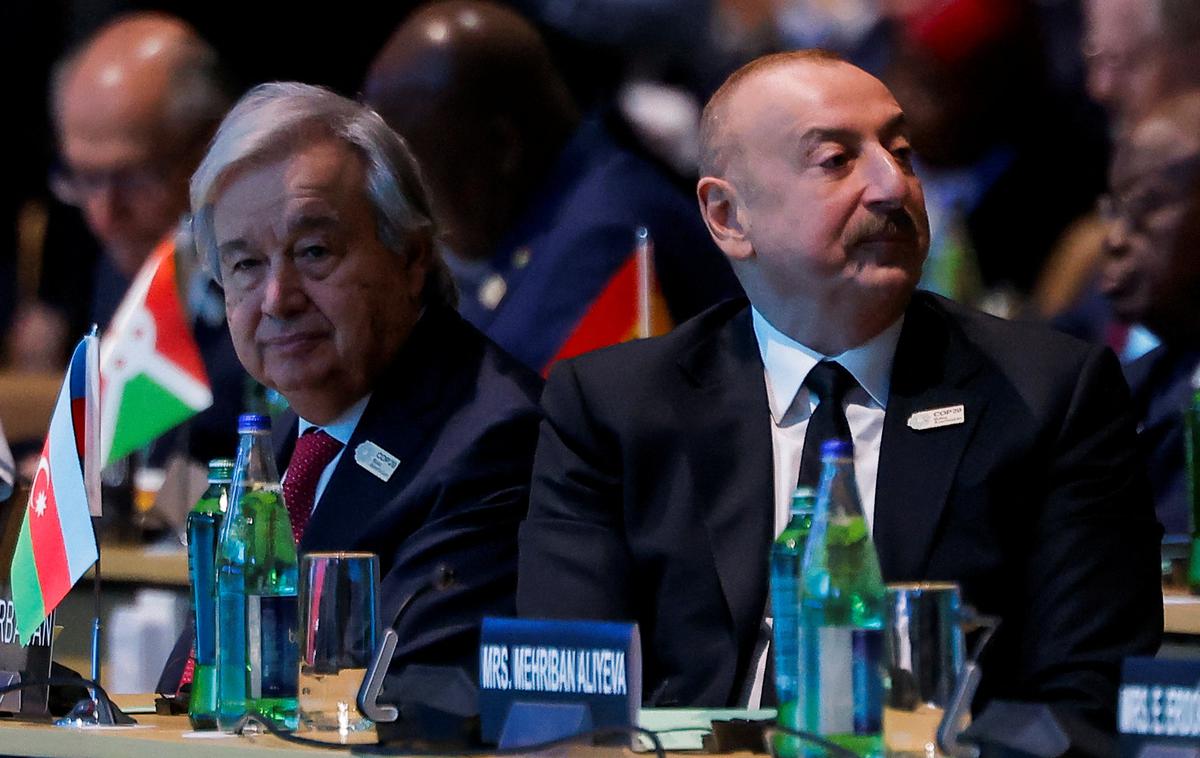 Antonio Guterres, Ilham Aliyev | Predsednik Azerbajdžana Ilham Aliyev v družbi generalnega sekretarja Združenih narodov Antonia Guterresa na otvoritveni slovesnosti letošnje podnebne konference.  | Foto Reuters