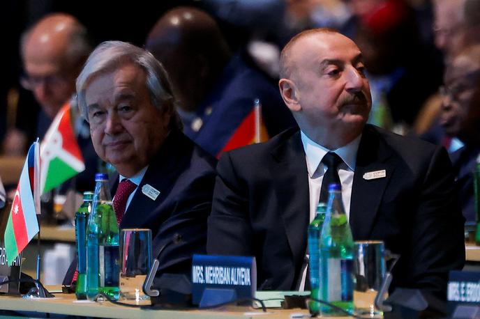 Antonio Guterres, Ilham Aliyev | Predsednik Azerbajdžana Ilham Aliyev v družbi generalnega sekretarja Združenih narodov Antonia Guterresa na otvoritveni slovesnosti letošnje podnebne konference.  | Foto Reuters