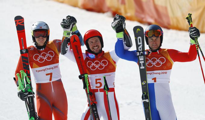 Mojstri na vrhu: Kristoffersen (2.), Hirscher (1.) in Pinturault (3.). | Foto: Reuters