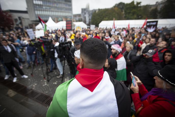 Shod v podporo Palestini | "Preučili bomo morebiten obstoj znakov kaznivih dejanj in prekrškov, povezanih z vzbujanjem nestrpnosti," pravi policija. | Foto Bojan Puhek