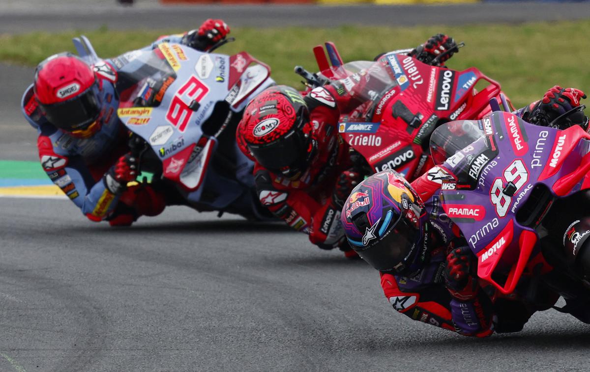 Francesco Bagnaia Jorge Martin Marc Marquez | Najboljši trije v Le Mansu, vsi na Ducatiju. Zmagal je Jorge Martin. | Foto Reuters