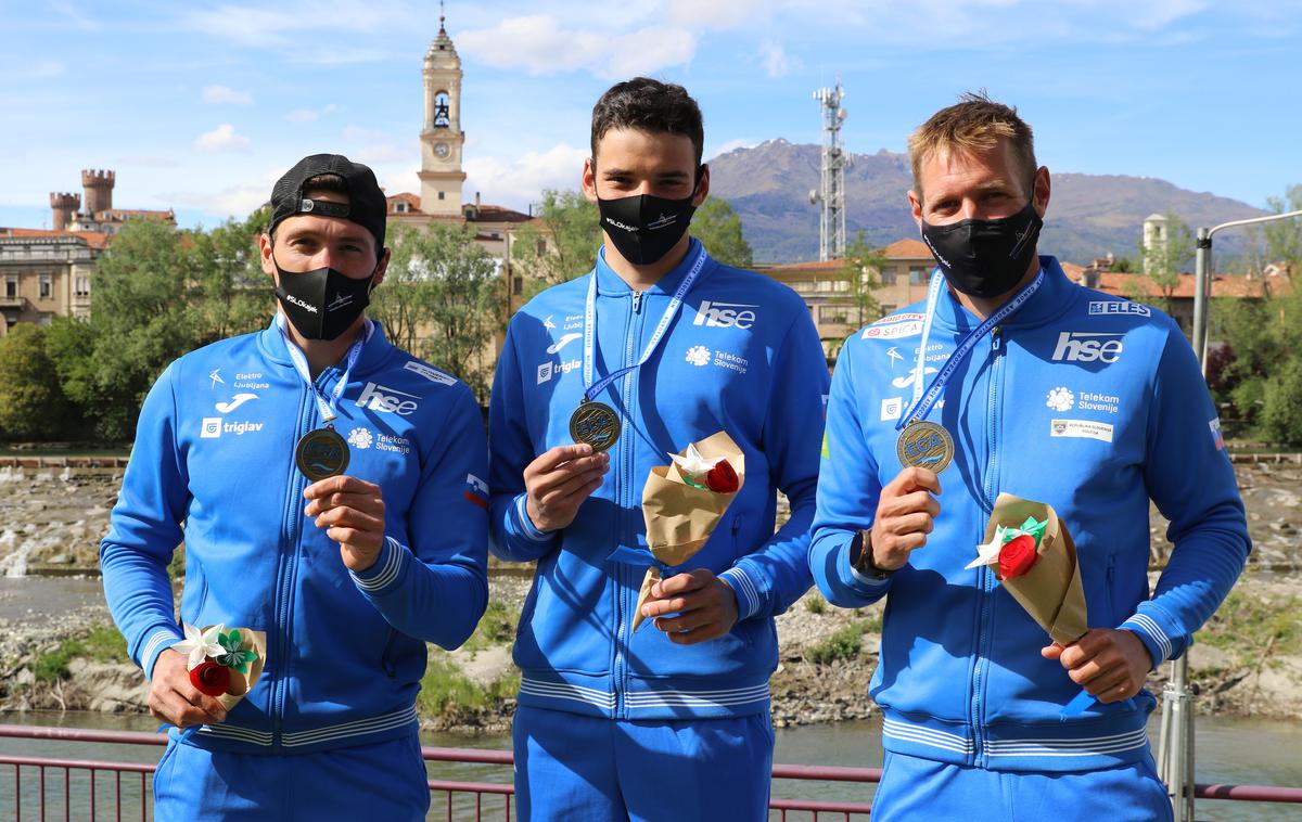 Benjamin Savšek, Luka Božič in Nejc Polenčič | Benjamin Savšek, Luka Božič in novinec Nejc Polenčič so osvojili bronasto odličje. | Foto Nina Jelenc