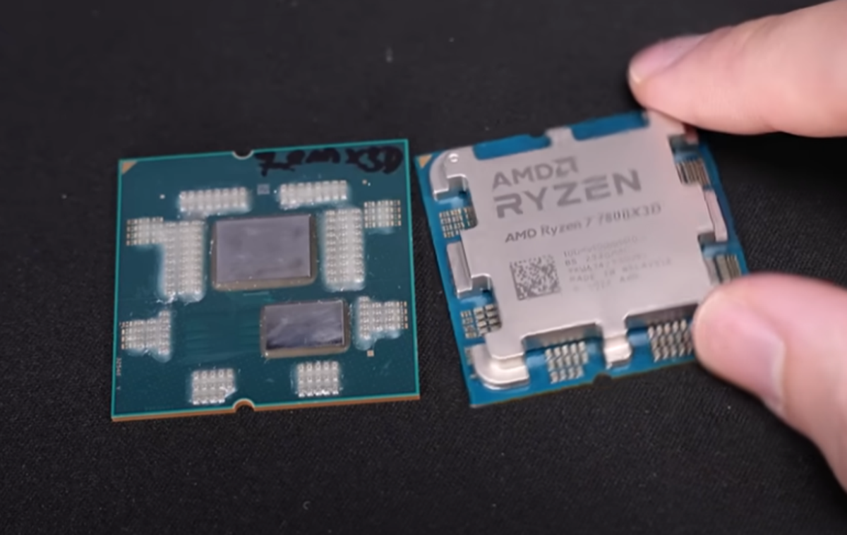 Fake Ryzen | Levo pravi procesor brez hladilnega bloka, desno ponaredek, ki je za neukega kupca računalniških komponent na las podoben pravemu in bi ga z lahkoto prelisičil.  | Foto YouTube / Posnetek zaslona