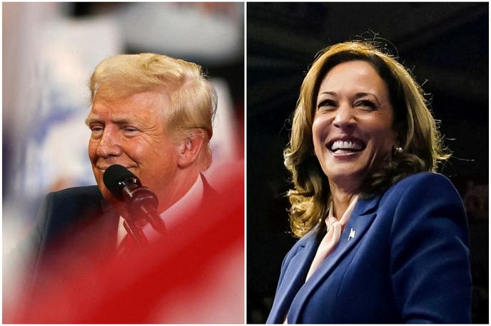 Donald Trump, Kamala Harris | Volilna štaba Trumpa in Harrisova sta načeloma sprejela enak dogovor, vendar pa je demokratka predlagala spremembo pravil. Bidnov štab je zahteval in dobil pravilo, da se mikrofon kandidata v času, ko ta nima besede, izključi. Svetovalec Harrisove Brian Fallon pa je televiziji ABC predlagal, naj mikrofone obeh kandidatov ves čas pustijo vključene. | Foto Reuters